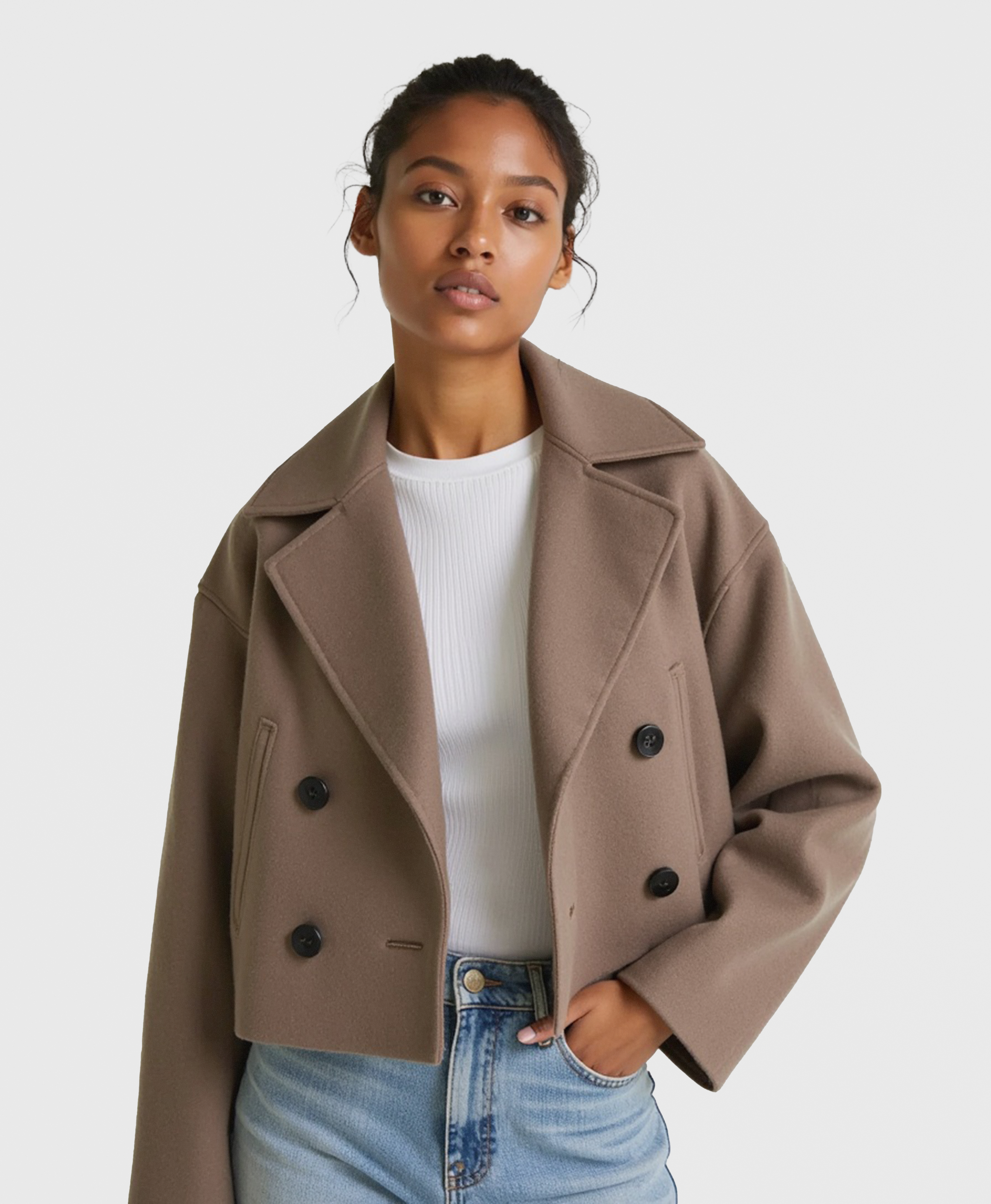 Women’s Structured Short Jacket with Double Button Front