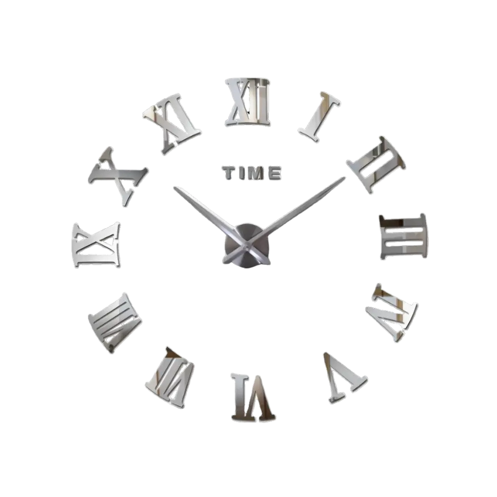 Modern Wall Clock  Roman Numeral Silver Mirror Design - Detailed view