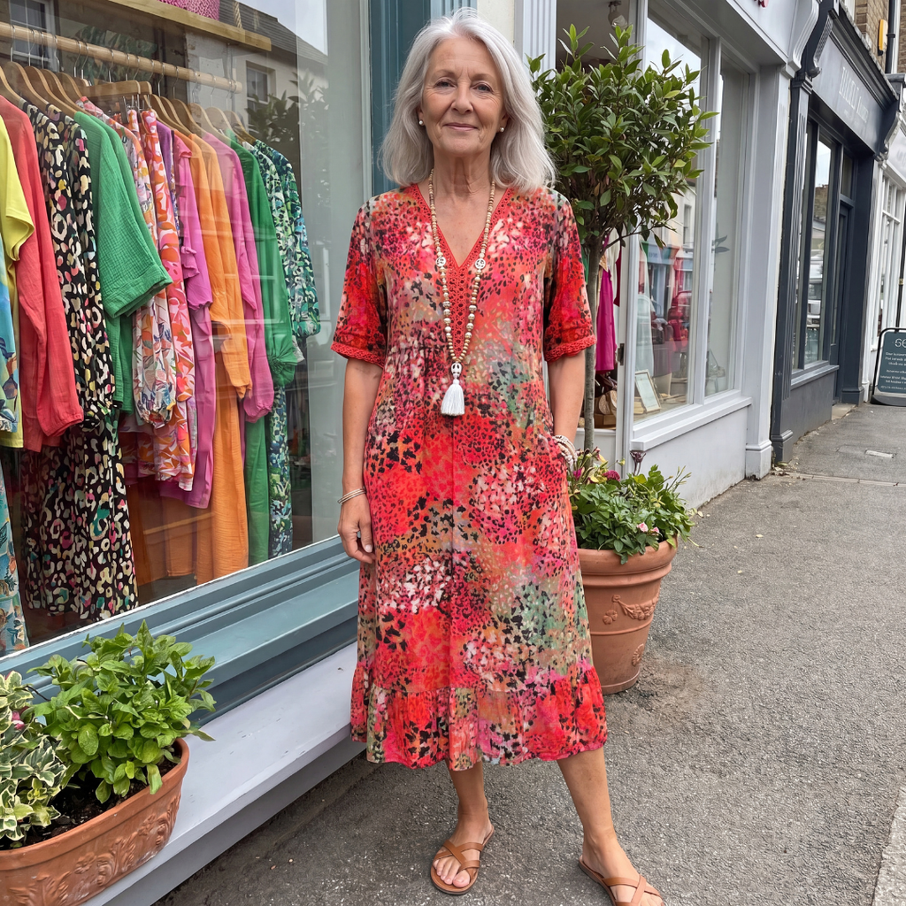 Vibrant Midi Dress with Elegant Tummy Coverage