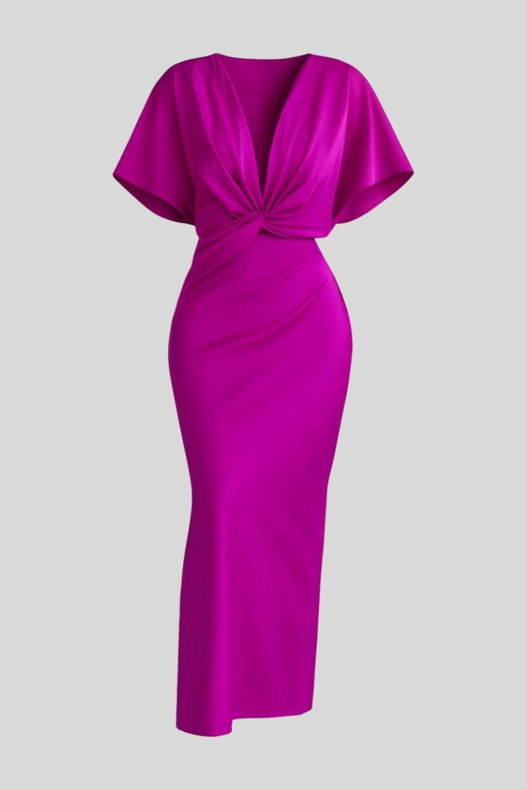 Women's Midi Dress – Elegant V-Neck Dress with Draped Detail | Flattering Tailored Fit