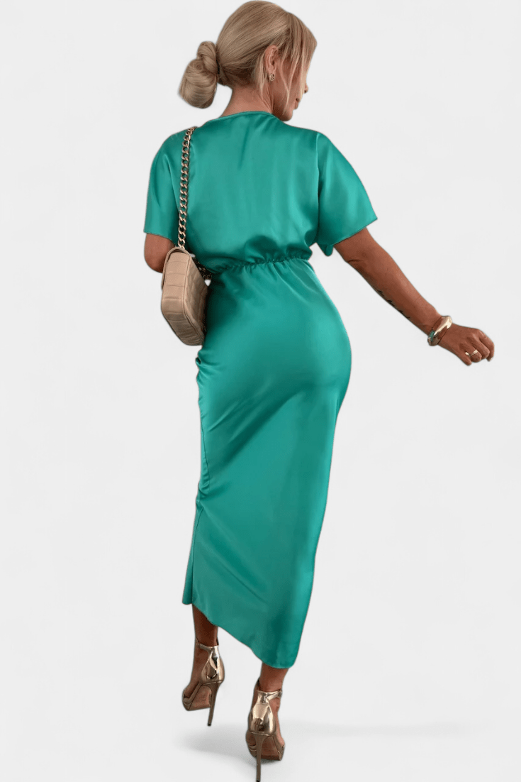 Women's Midi Dress – Elegant V-Neck Dress with Draped Detail | Flattering Tailored Fit