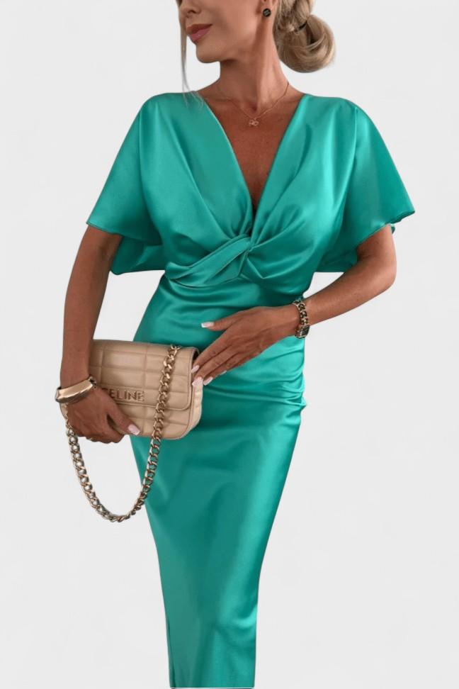 Women's Midi Dress – Elegant V-Neck Dress with Draped Detail | Flattering Tailored Fit