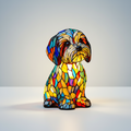 Stained Glass Dog Table Lamp - LED Night Light Resin Decor