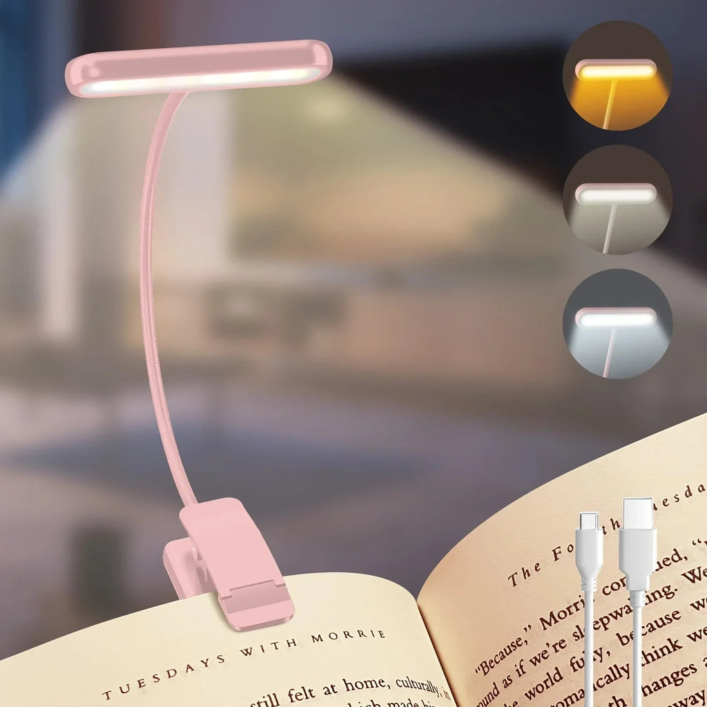 Lampada da lettura FlexiRead | Ricaricabile via USB | 3 colori di luce e dimmerabile | Clip e braccio flessibile