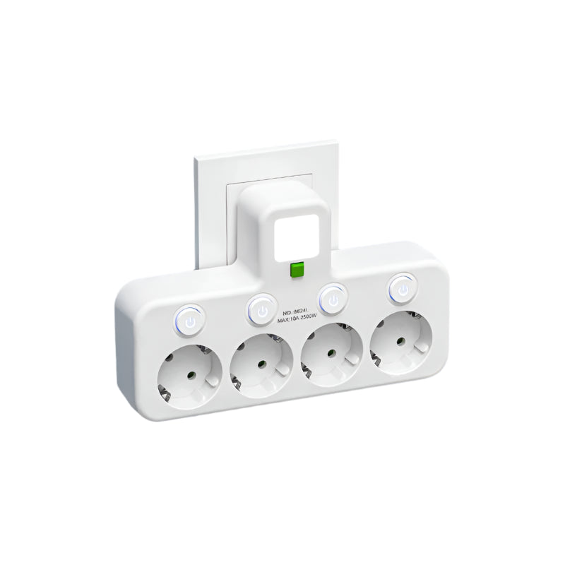 Power Strip | 3–4 Outlets + 2× USB & 1× Type-C | 2500W | Surge Protection & Control Switch