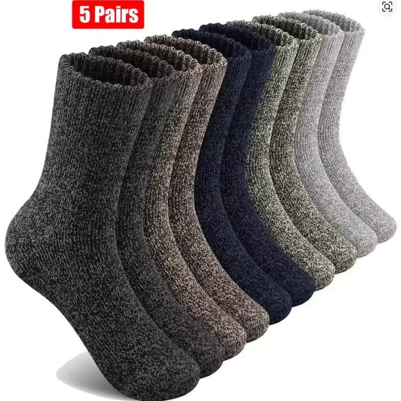 Merino Wool Socks - 5 Pairs - Extra Thick & Warm for Hiking & Winter (Unisex 38–46)