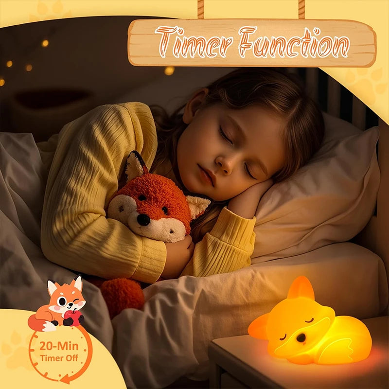 Silicone Fox Night Light | Rechargeable, Dimmable & with Timer | Cute Gift Idea for Kids & Adults