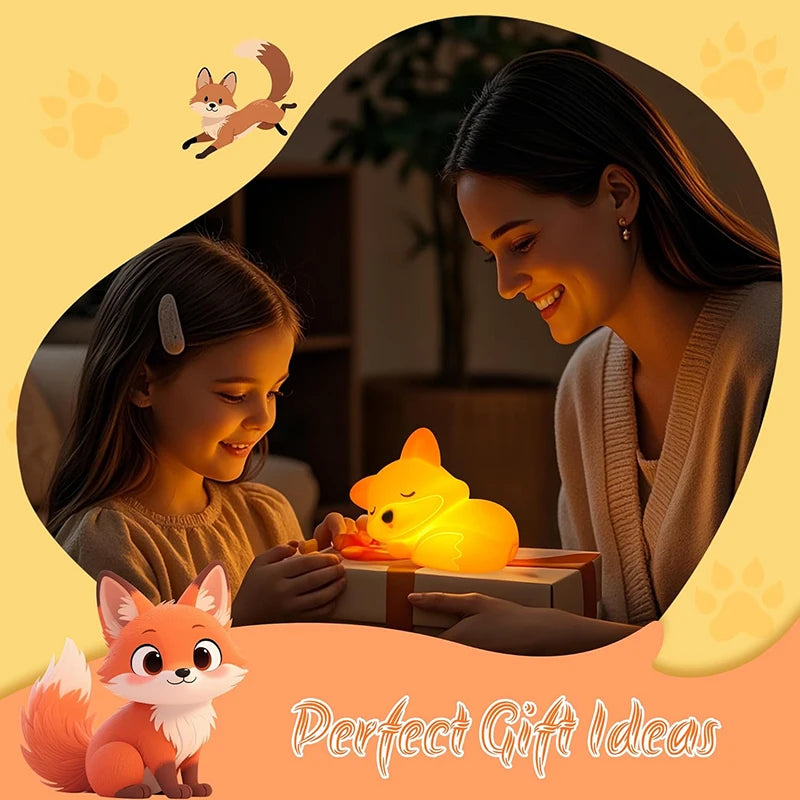 Silicone Fox Night Light | Rechargeable, Dimmable & with Timer | Cute Gift Idea for Kids & Adults