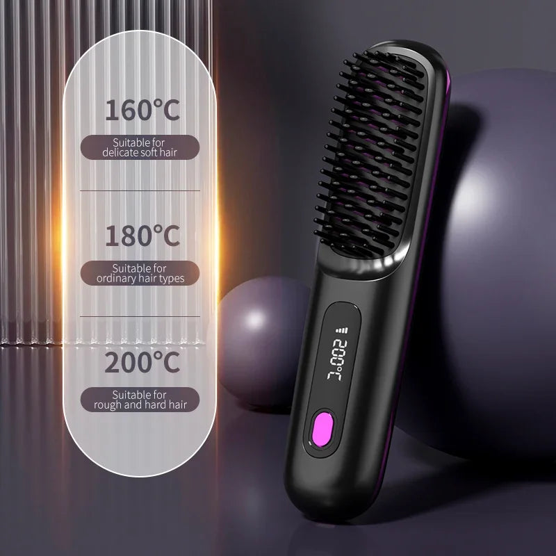 Bezprzewodowa prostownica do włosów | Ładowanie USB i wyświetlacz LCD | Technologia ceramiczna i jonowa