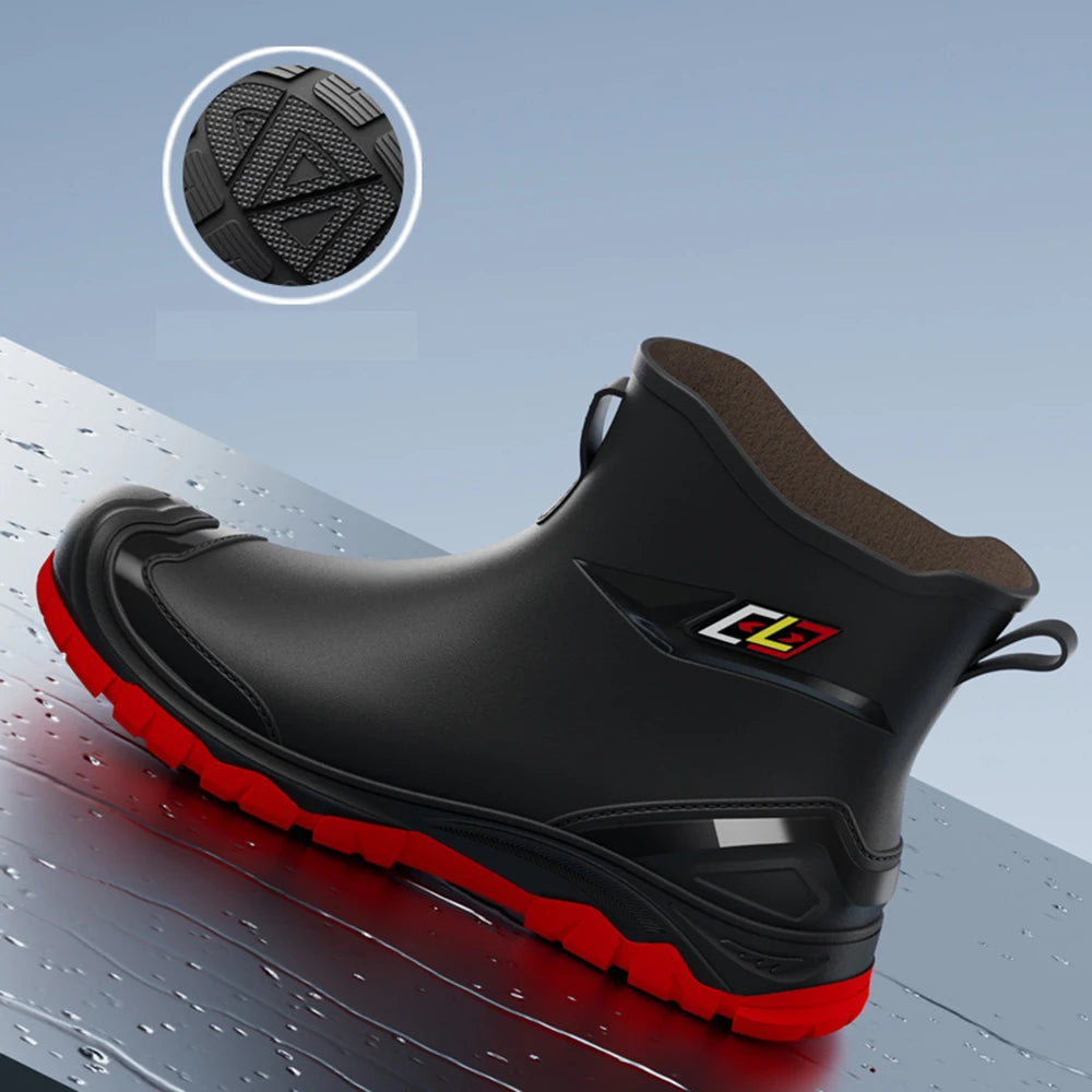 Men's Red Waterproof Rubber Work Boots