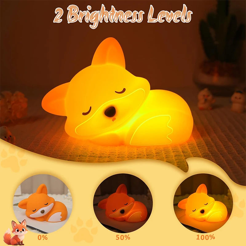 Silicone Fox Night Light | Rechargeable, Dimmable & with Timer | Cute Gift Idea for Kids & Adults