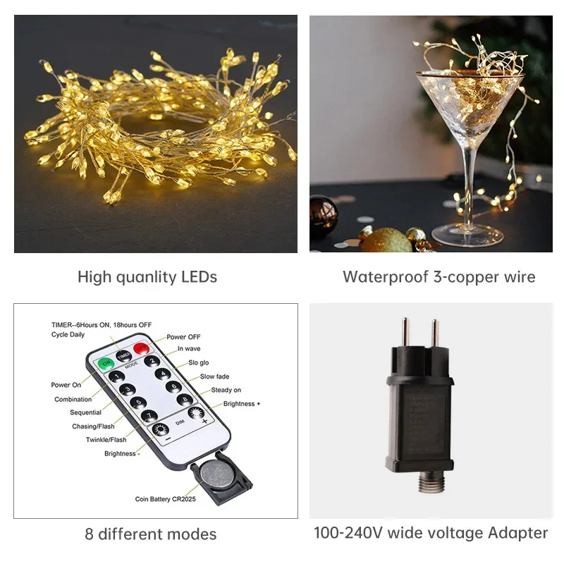Cluster LED String Lights | Warm White & Cool White | 36m Silver Wire | IP44 Waterproof | For Christmas, Weddings & Parties