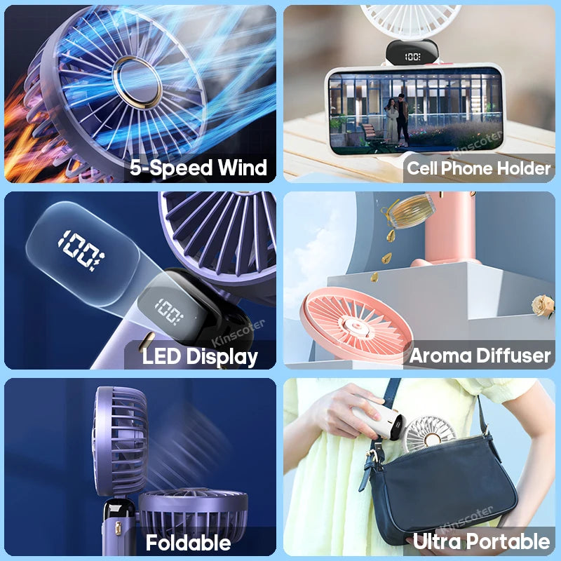 3-in-1 Mini Portable Fan | LED Display | 5 Speeds | Power Bank Function | Portable & Foldable