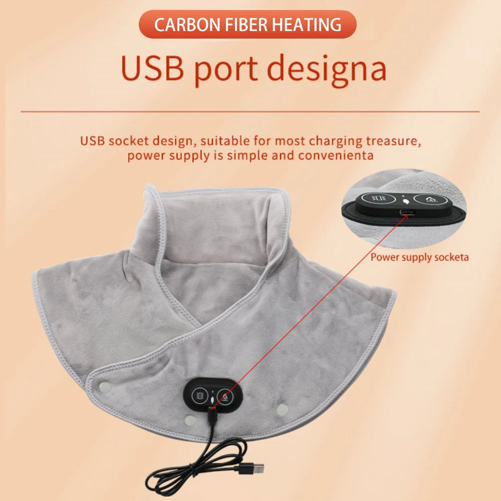 Heated Neck & Shoulder Massager | USB Heating Pad with Vibration | 3 Temperature Levels & Timer | Soft Plush