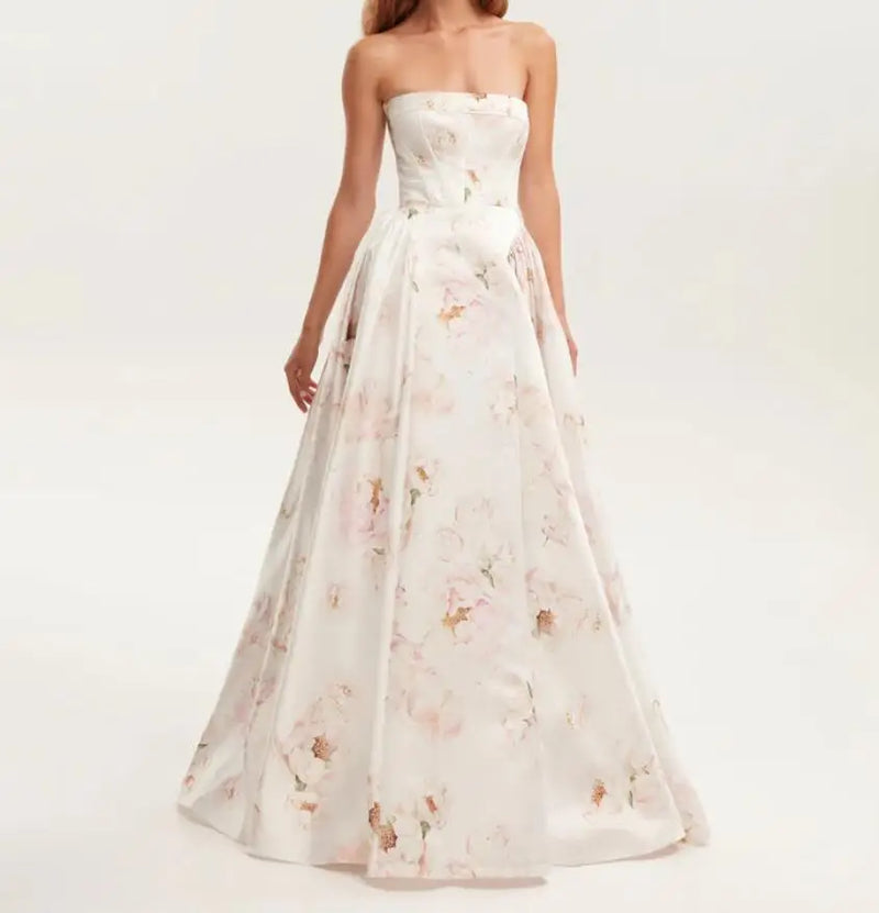 Women’s Strapless Printed Maxi Dress – Slim Fit Spring Look