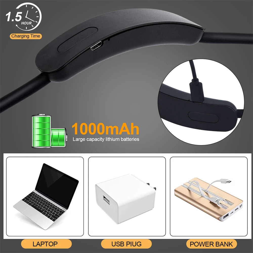 LumiNeck LED Neck Reading Light | USB Rechargeable | 3 Light Colors & Stepless Dimmable | Flexible & Portable