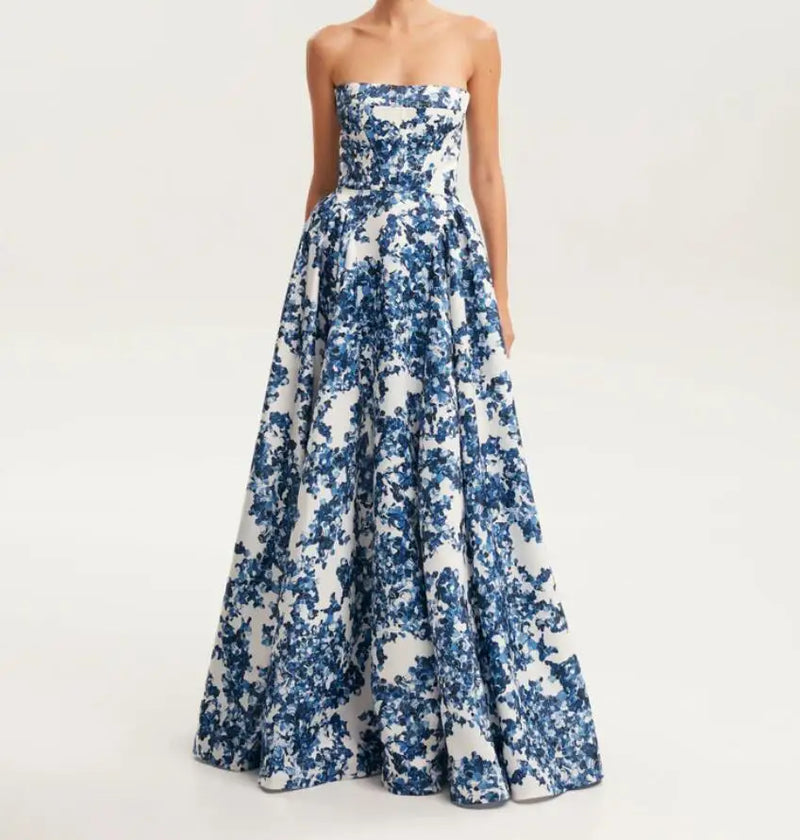 Women’s Strapless Printed Maxi Dress – Slim Fit Spring Look