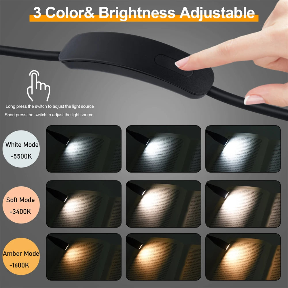 LumiNeck LED Neck Reading Light | USB Rechargeable | 3 Light Colors & Stepless Dimmable | Flexible & Portable