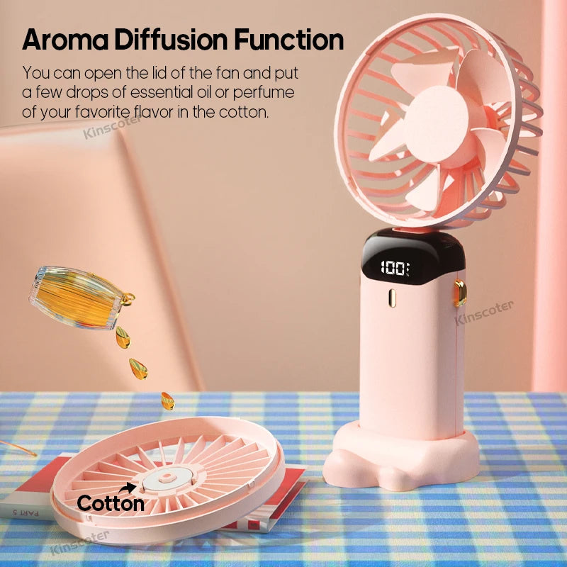 3-in-1 Mini Portable Fan | LED Display | 5 Speeds | Power Bank Function | Portable & Foldable