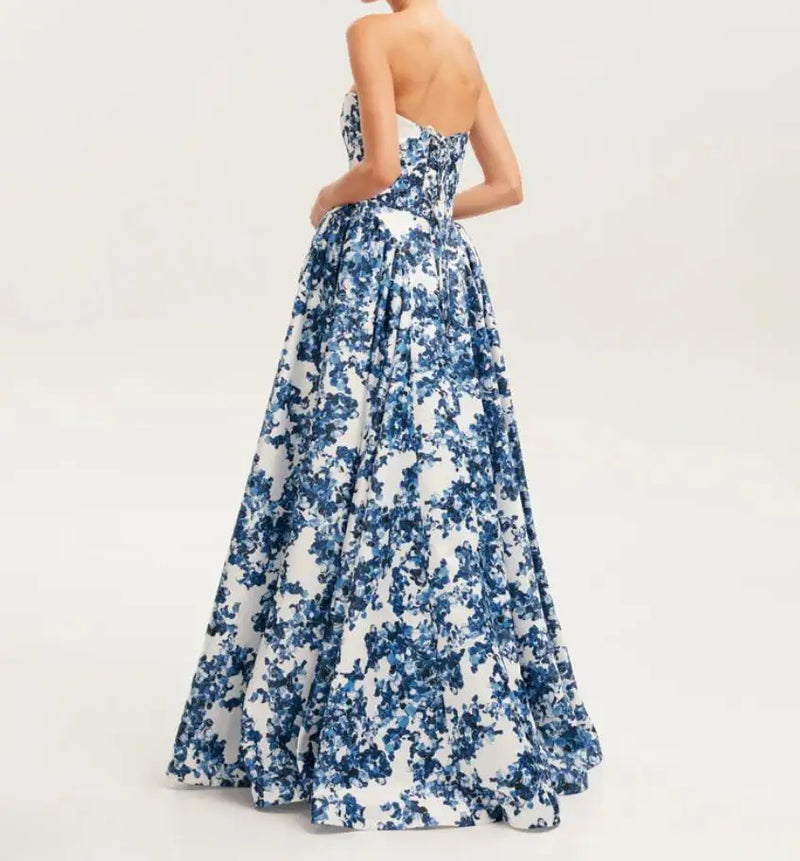 Women’s Strapless Printed Maxi Dress – Slim Fit Spring Look