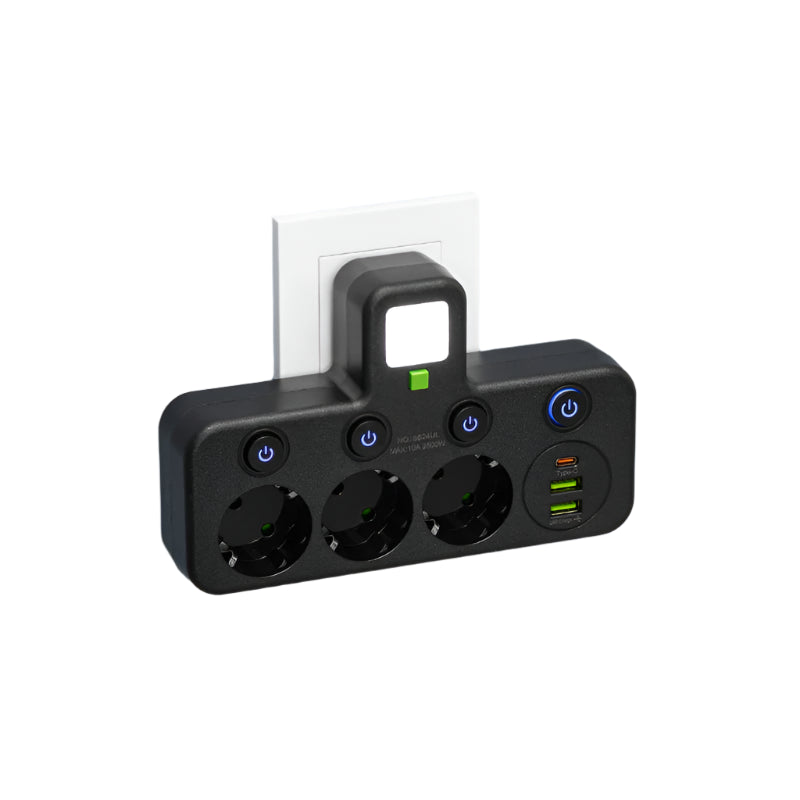 Multipresa | 3–4 Prese + 2× USB e 1× Type-C | 2500W | Protezione da sovratensioni e interruttore di controllo