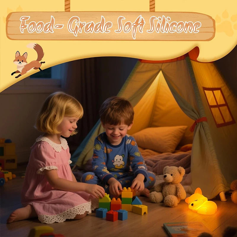Silicone Fox Night Light | Rechargeable, Dimmable & with Timer | Cute Gift Idea for Kids & Adults