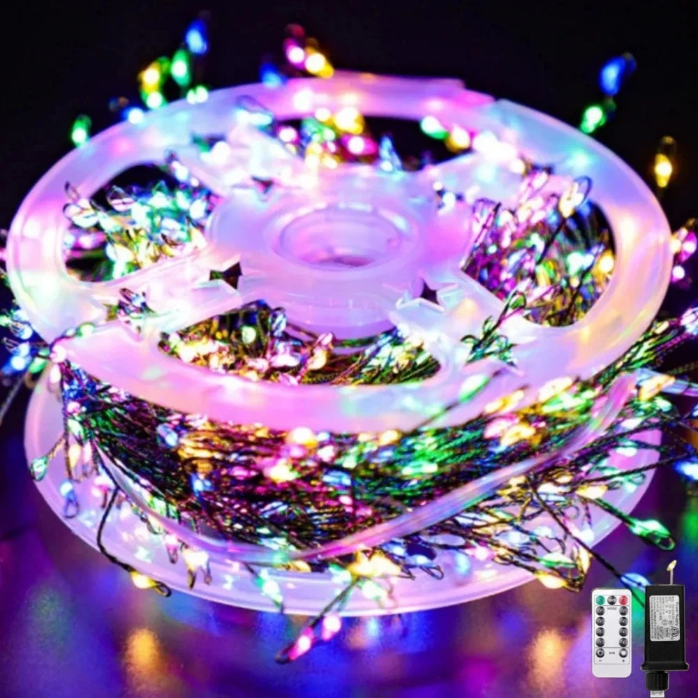 LED světelný řetěz ve tvaru ohňostroje | S dálkovým ovládáním | 30–75 m | 900–2000 LED | Voděodolné IP65 | Na Vánoce, Halloween a večírky