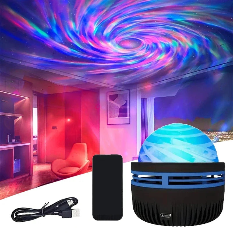 Northern Lights Projector | Music Synchronization & Remote Control | RGB Mood Light | USB Charging | 7.8×7.8×8.7 cm