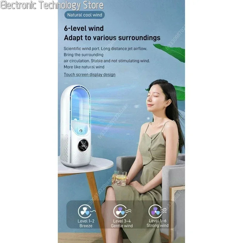 Bezlopatkový ventilátor 2026 | 6 rychlostí | Tichý ochlazovač vzduchu a zvlhčovač | Připojení USB | Do kanceláře i domácnosti