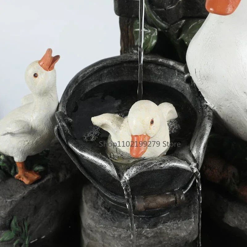 Solar Decorative Fountain Duck & Squirrel | Garden Figure with LED Light | Weatherproof Resin | For Terrace & Balcony