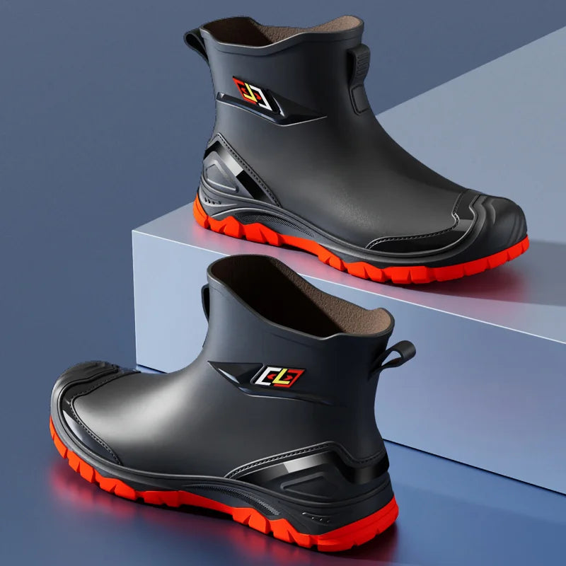 Men's Red Waterproof Rubber Work Boots