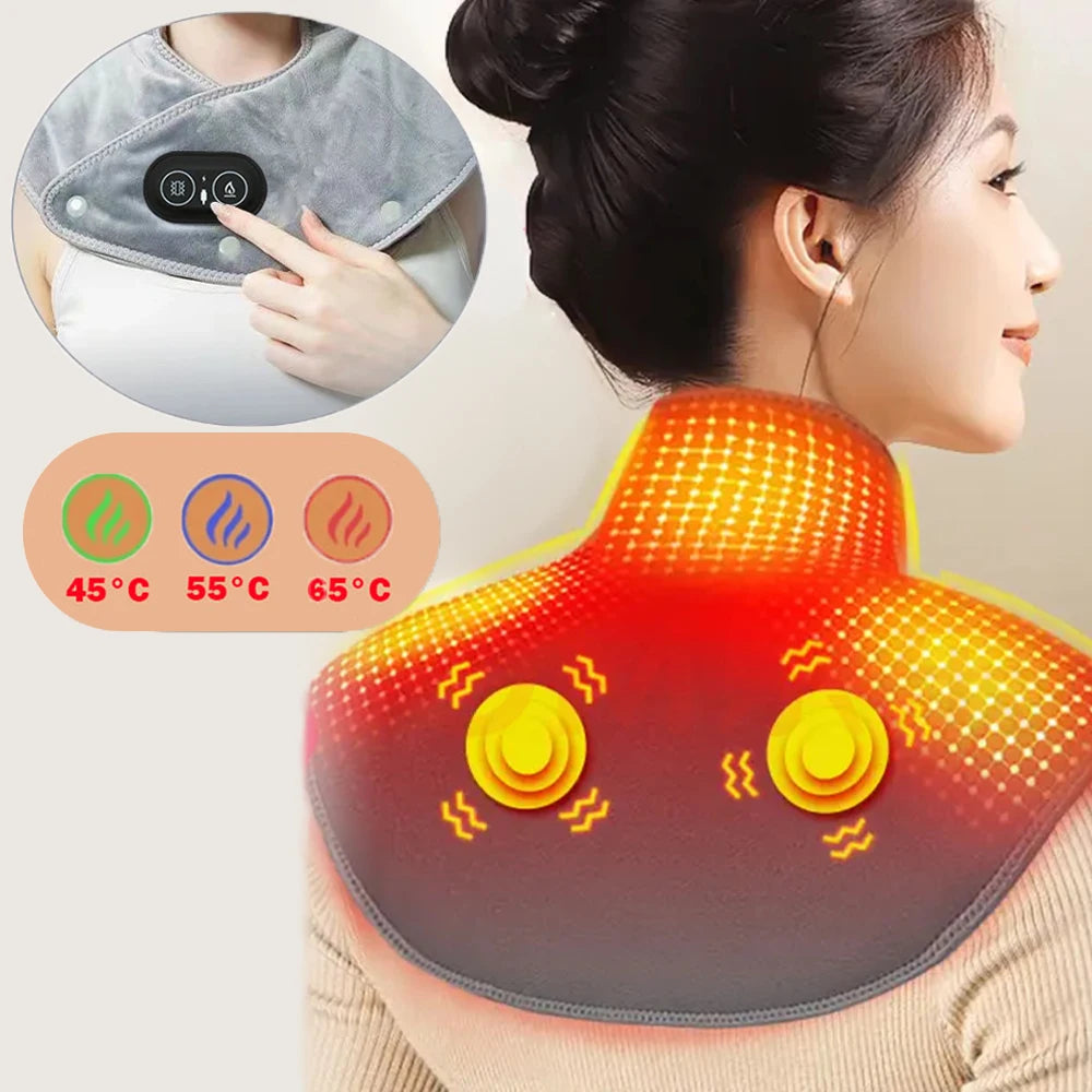 Heated Neck & Shoulder Massager | USB Heating Pad with Vibration | 3 Temperature Levels & Timer | Soft Plush