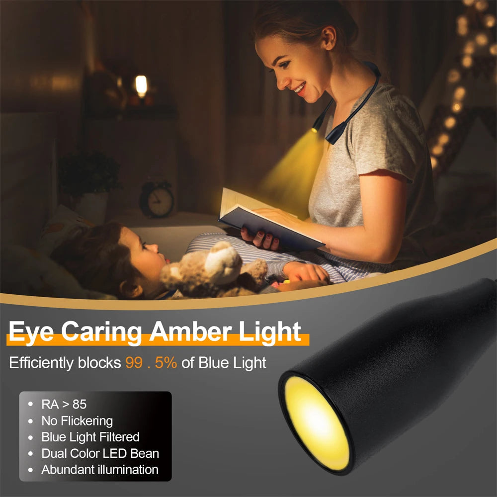 LumiNeck LED Neck Reading Light | USB Rechargeable | 3 Light Colors & Stepless Dimmable | Flexible & Portable