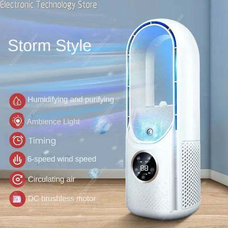 Bezlopatkový ventilátor 2026 | 6 rychlostí | Tichý ochlazovač vzduchu a zvlhčovač | Připojení USB | Do kanceláře i domácnosti