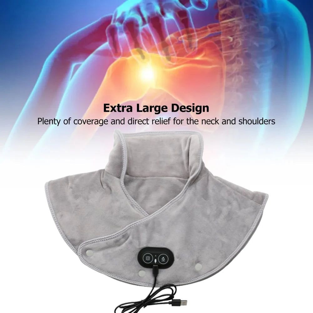 Heated Neck & Shoulder Massager | USB Heating Pad with Vibration | 3 Temperature Levels & Timer | Soft Plush