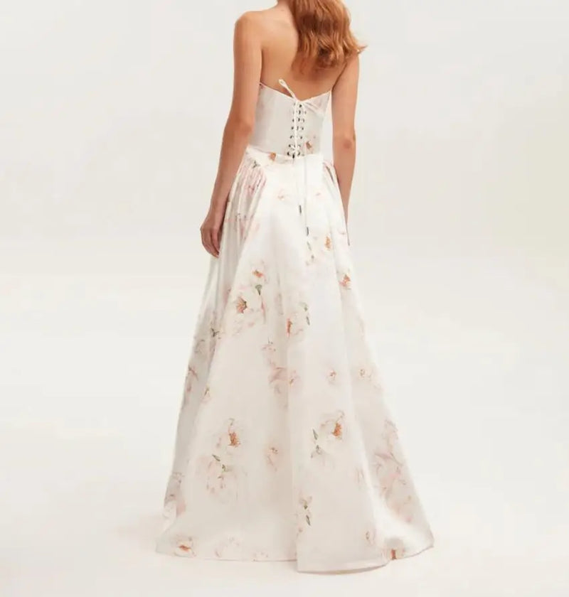 Women’s Strapless Printed Maxi Dress – Slim Fit Spring Look