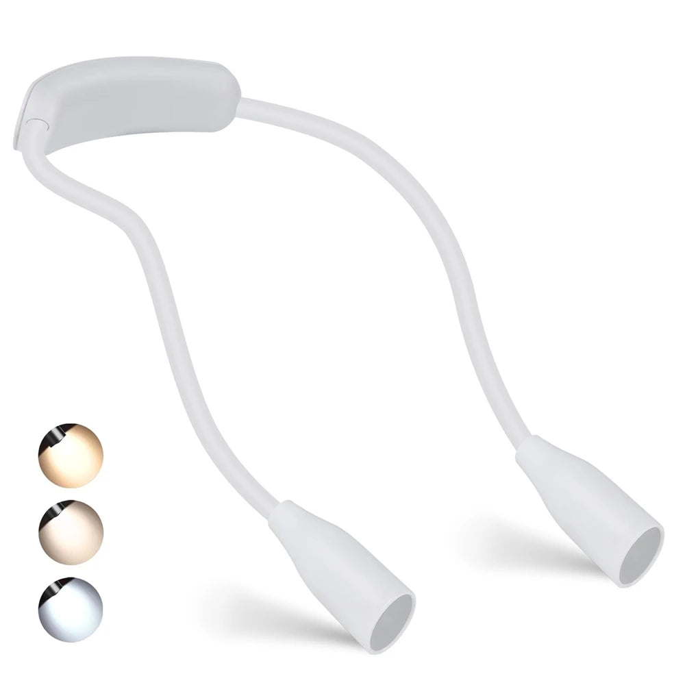 LumiNeck LED Neck Reading Light | USB Rechargeable | 3 Light Colors & Stepless Dimmable | Flexible & Portable