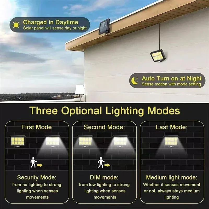 100 COB LED Solar Light | IP65 | Motion Sensor & 3 Modes | Wireless Outdoor Lighting