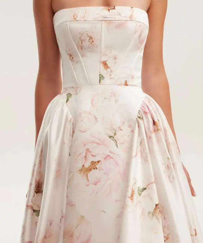 Women’s Strapless Printed Maxi Dress – Slim Fit Spring Look