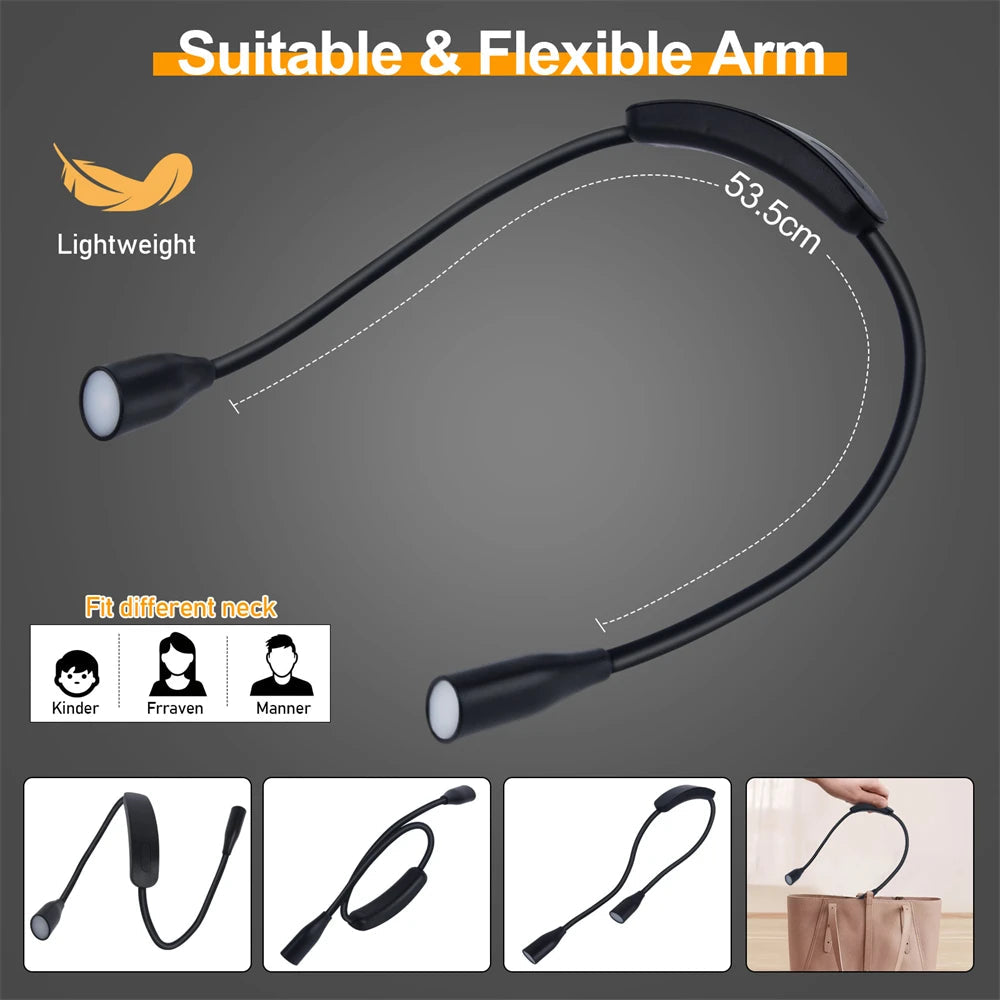 LumiNeck LED Neck Reading Light | USB Rechargeable | 3 Light Colors & Stepless Dimmable | Flexible & Portable