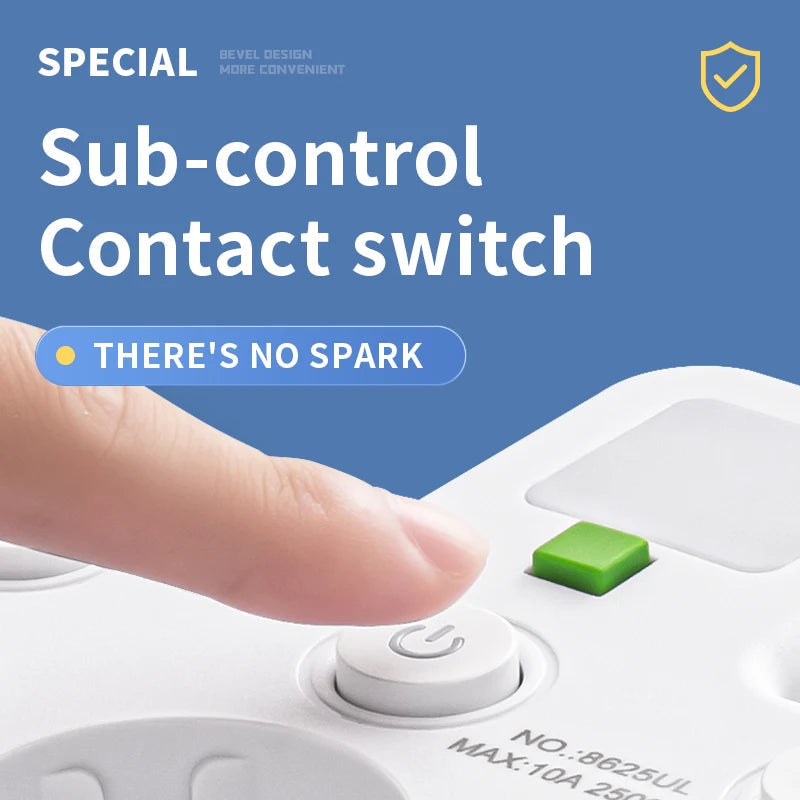 Power Strip | 3–4 Outlets + 2× USB & 1× Type-C | 2500W | Surge Protection & Control Switch
