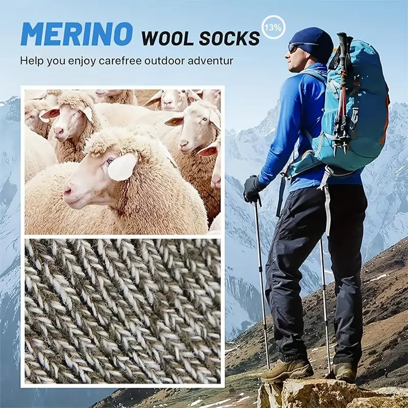 Merino Wool Socks - 5 Pairs - Extra Thick & Warm for Hiking & Winter (Unisex 38–46)