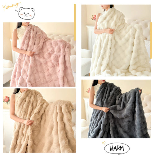 Double-Layered Extra Thick Fluffy Blanket | Soft Faux Rabbit Fur | Versatile & Easy Care