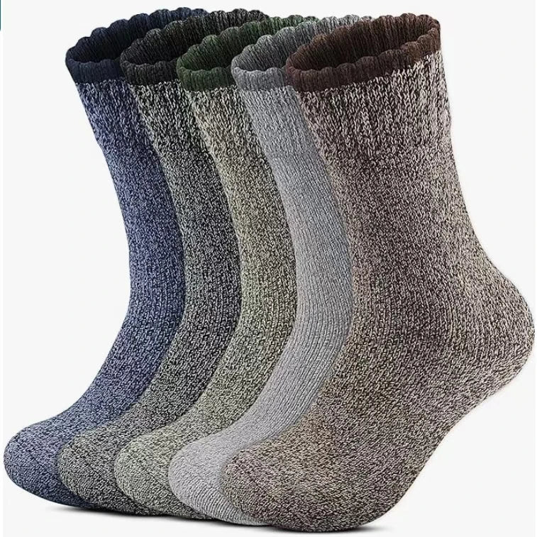 Calze in lana merino - 5 paia - Extra spesse e calde per escursioni e inverno (unisex 38–46)