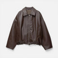 Belted Collared Oversized Cropped Zip Up Faux Leather Jacket