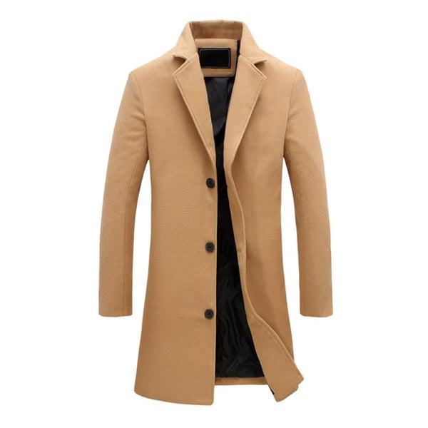 Men's Tailored Wool Overcoat – Classic Long Winter Coat for Smart or Casual Wear