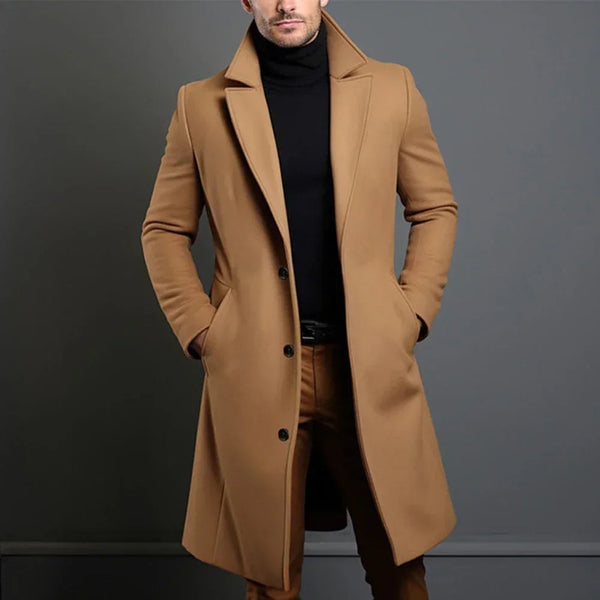 Men's Tailored Wool Overcoat – Classic Long Winter Coat for Smart or Casual Wear