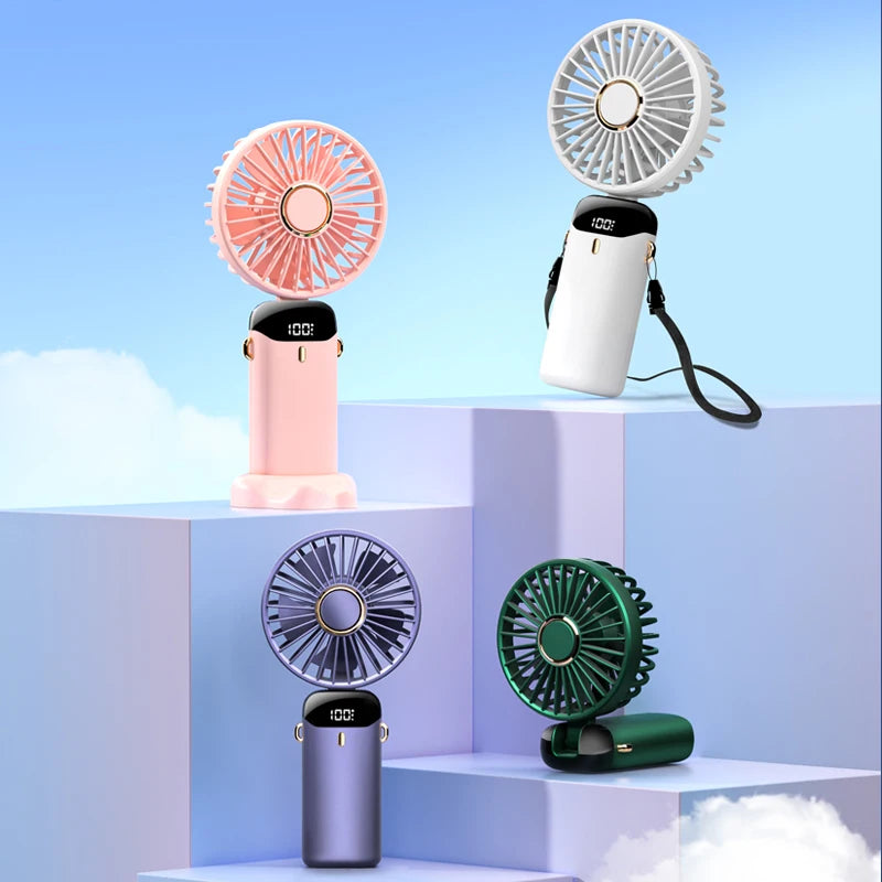 3-in-1 Mini Portable Fan | LED Display | 5 Speeds | Power Bank Function | Portable & Foldable