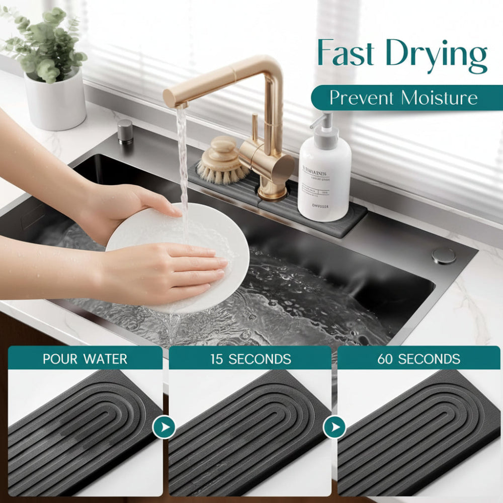 Diatomite Stone Sink Mat - Faucet Drying Tray for Kitchen & Bathroom