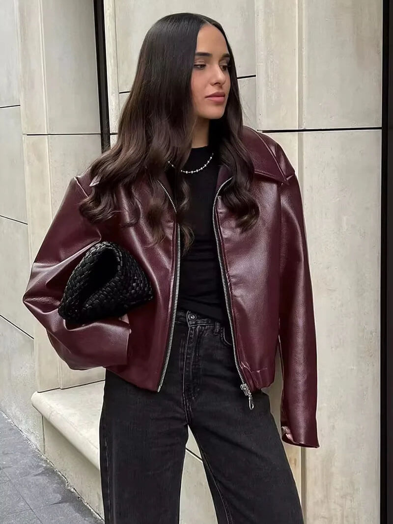 Women’s Leather Biker Jacket | Oversized Fit & Bold Style | Everyday & Evening Wear